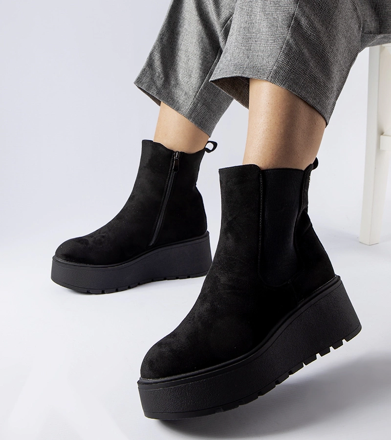 Botine negre călduroase cu platformă Discesa