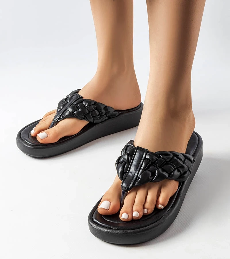 Șlapi Zula negri țesuți