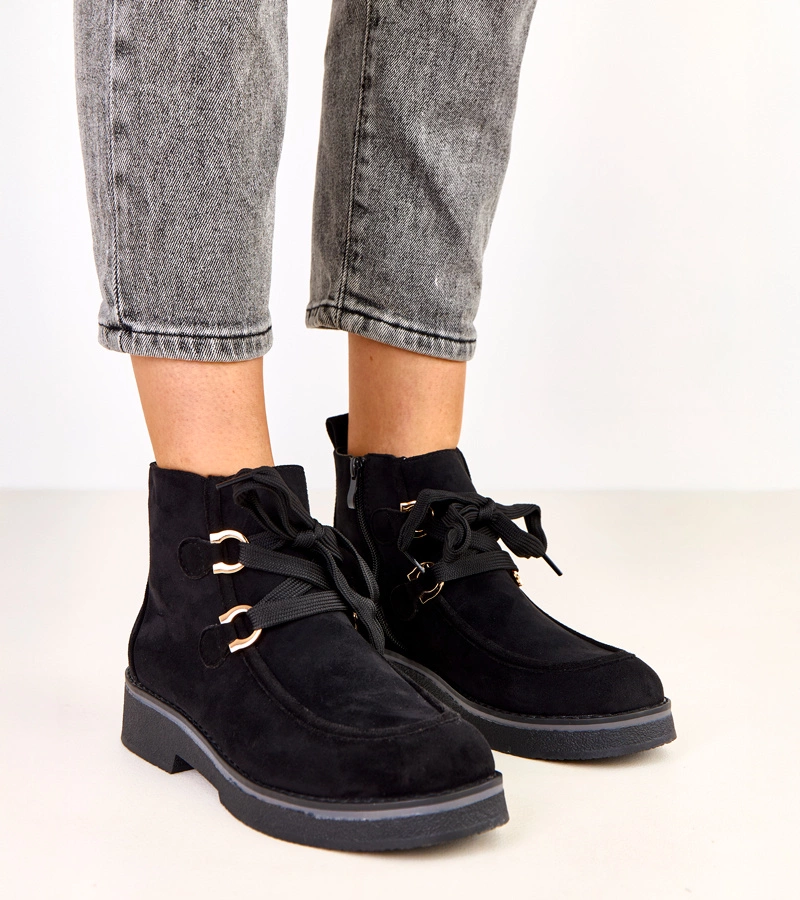 Cizme negre îmblănite cu șireturi decorative Katrins