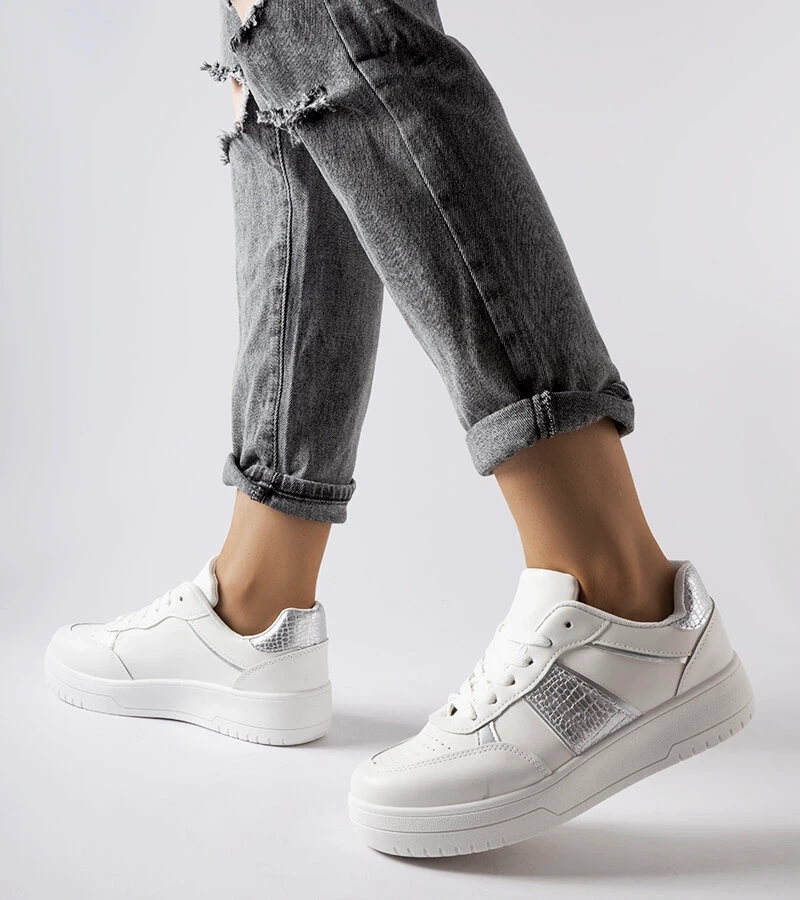 Adidași sport Parma albi și argintii