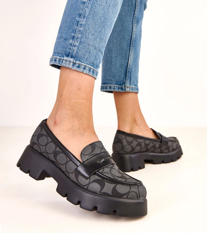 Mocasini negri cu modele geometrice Redira