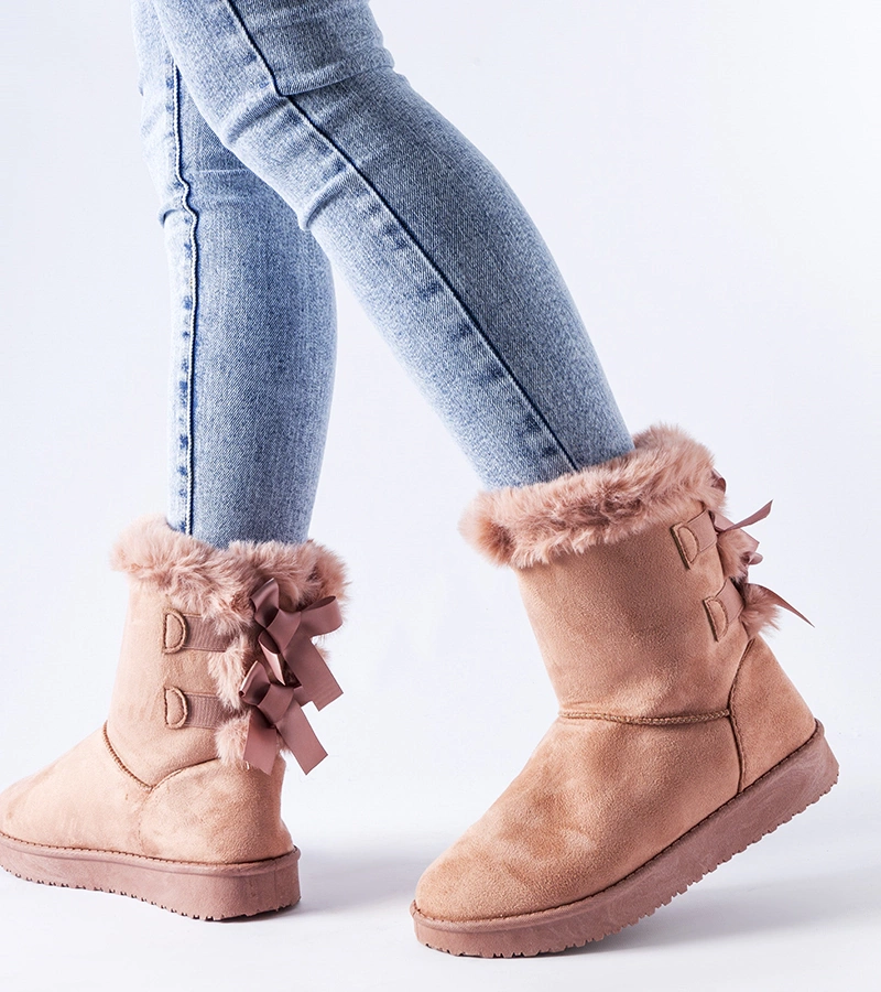 Cizme roz de iarnă călduroase cu fundițe Borbera