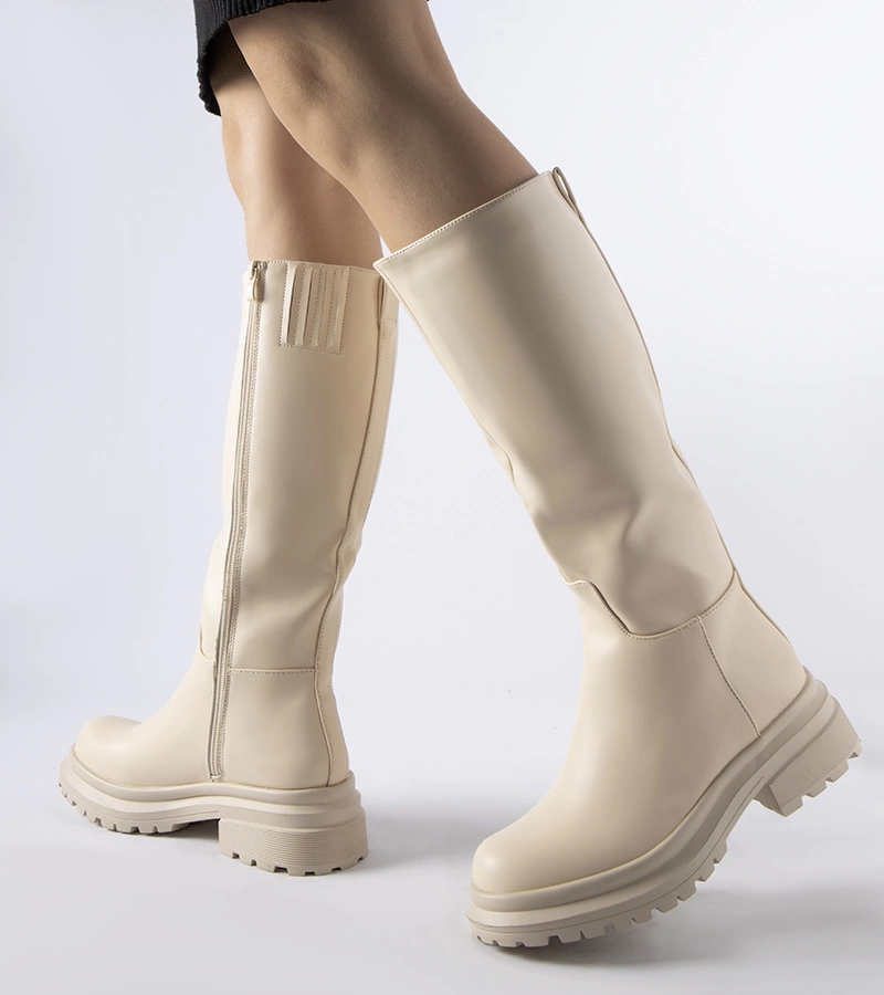 Cizme Prisco călduroase, netede, de culoare bej