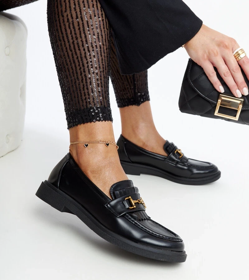 Mocasini negri cu cataramă de la Laurel