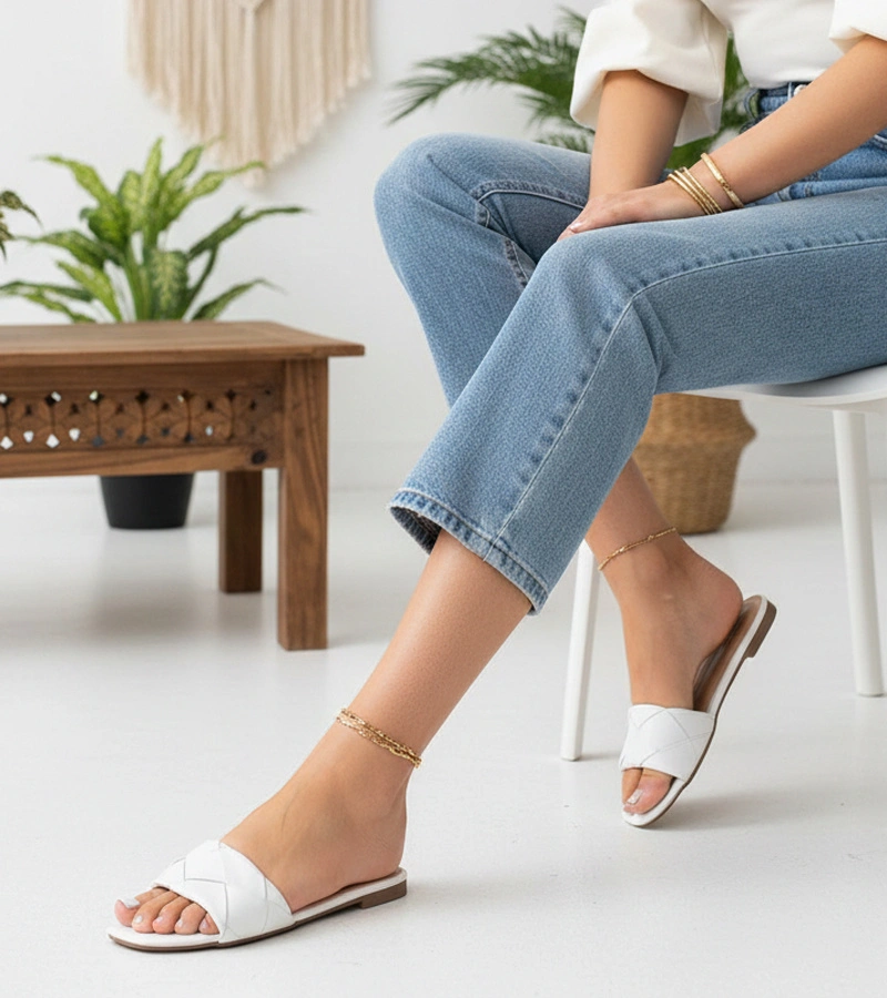 Șlapi bej cu partea superioară împletită Iren