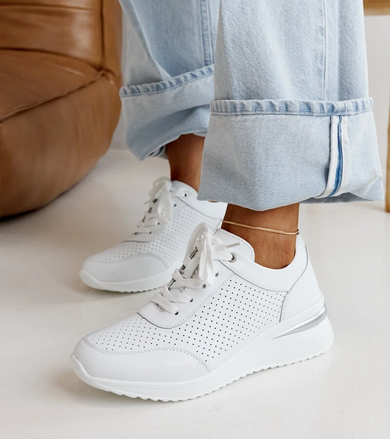 Sneakers de piele albă cu platformă Rushd