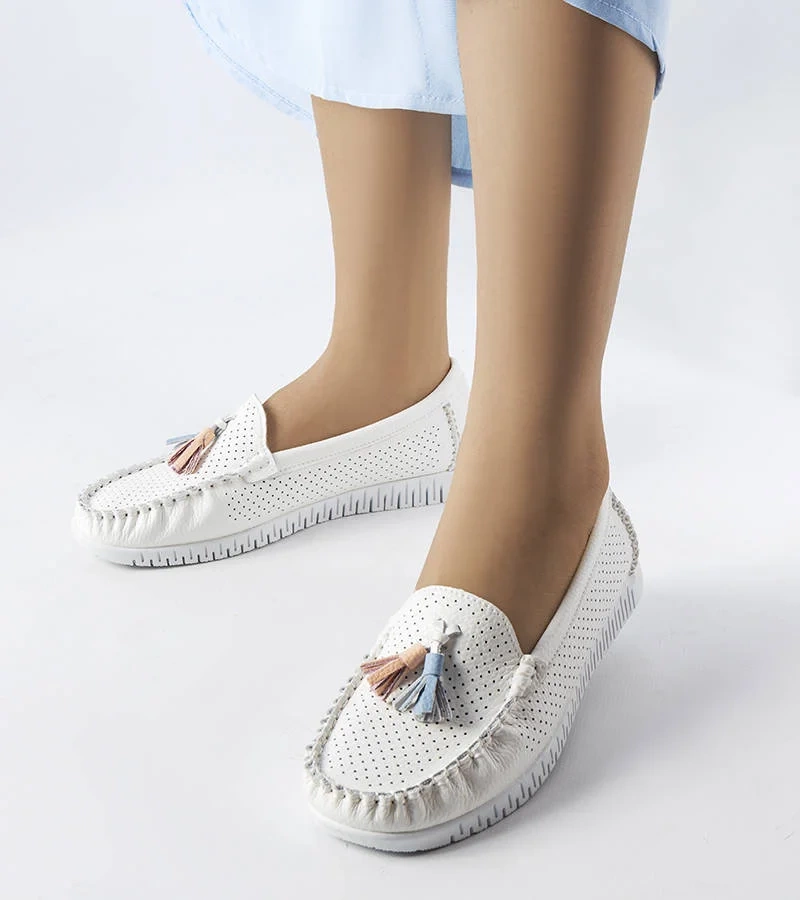 Mocasini din piele albă Maryville