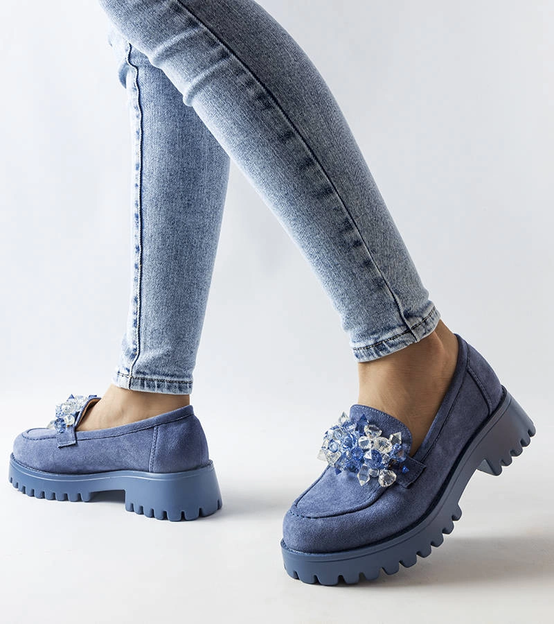 Pantofi de jumătate albastru cu cristale eko suede Lilja