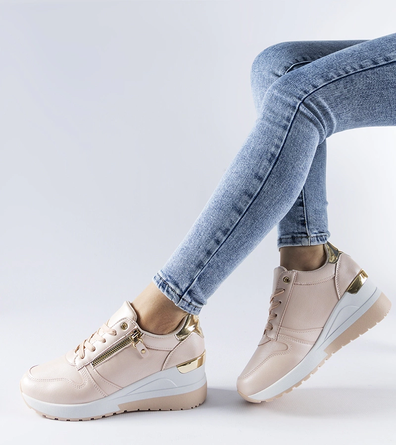 Adidași bej ornamentați cu fermoar Marietta