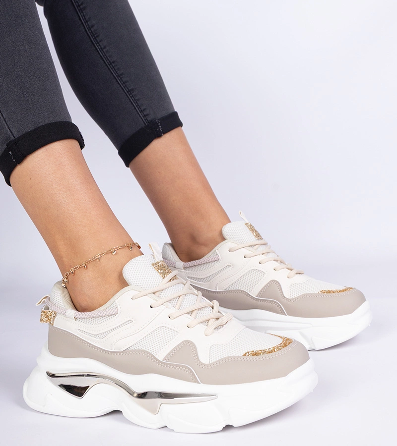 Adidași bej pentru femei decorați cu sclipici Prutto