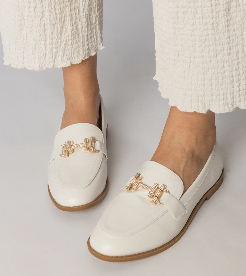 Mocasini albi decorați cu zirconii Kalinta