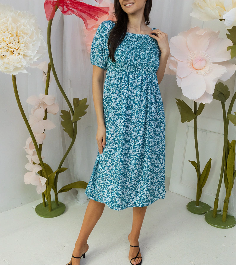 Rochie verde închis cu flori Edoardo