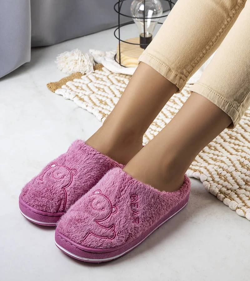 Papuci de casă roz închis, moi, cu ursuleț Smile Bear