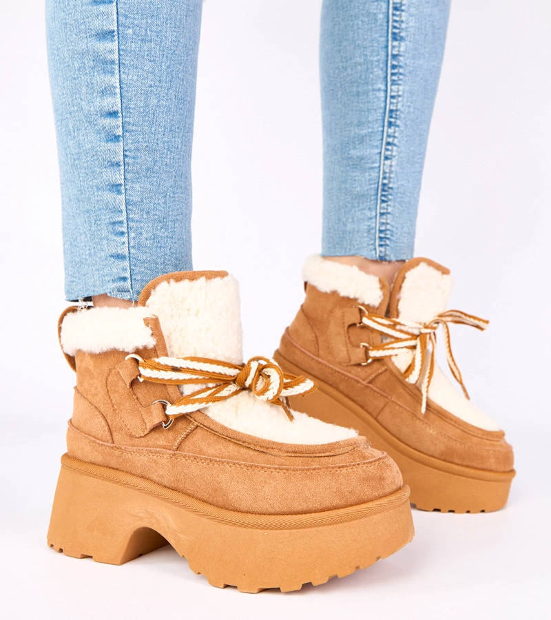 Cizme de zăpadă maro cu blană pe platformă Ziza