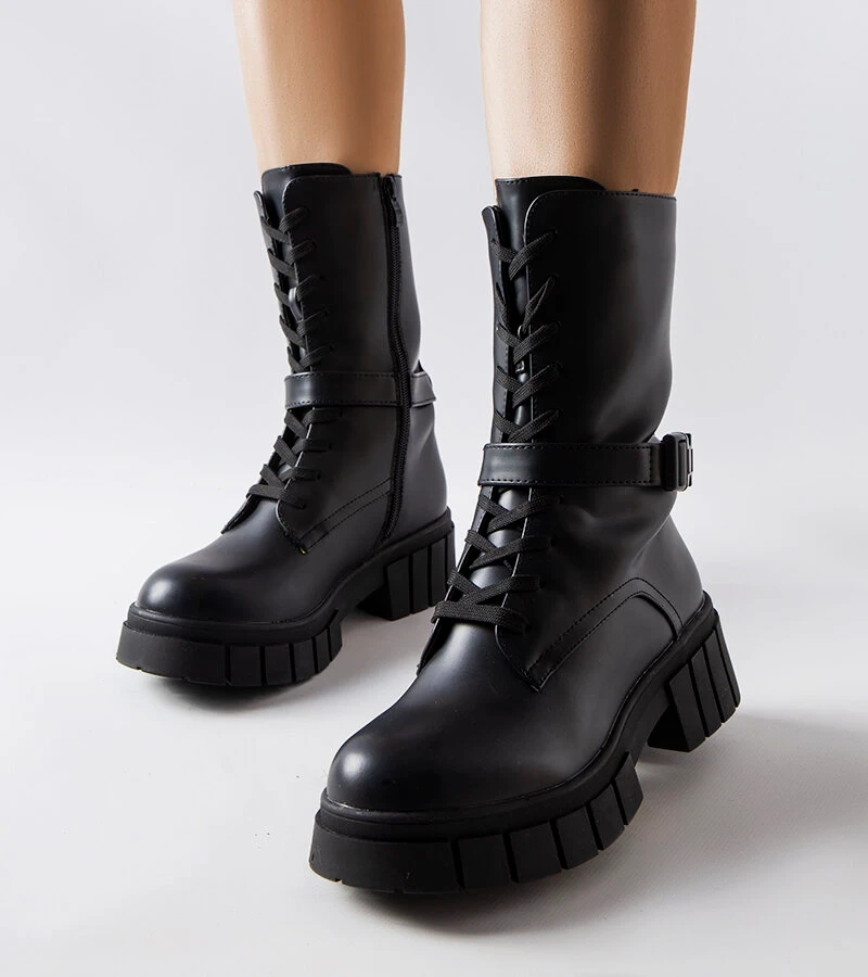 Cizme negre cu șireturi - muncitori Rive