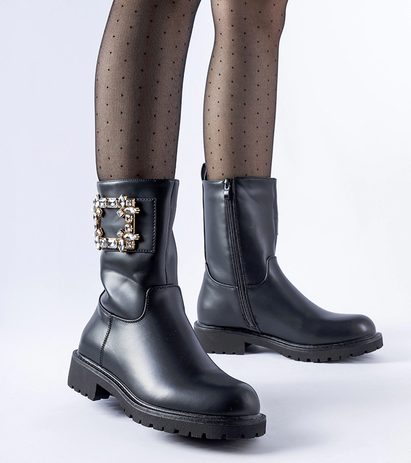 Botine negre decorate cu zirconii Wagner