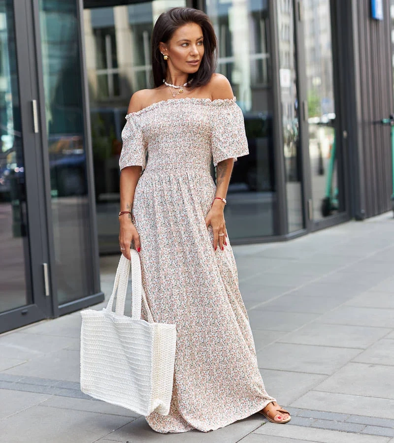 Rochie maxi cu flori bej de Ilario