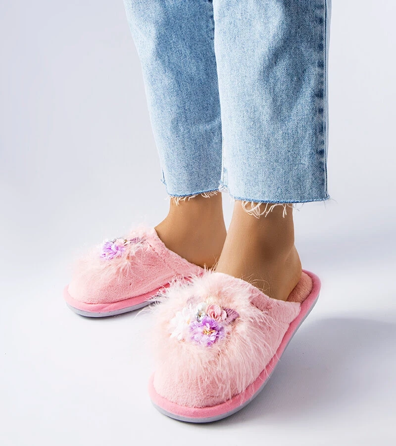 Papuci calzi roz cu flori Moly