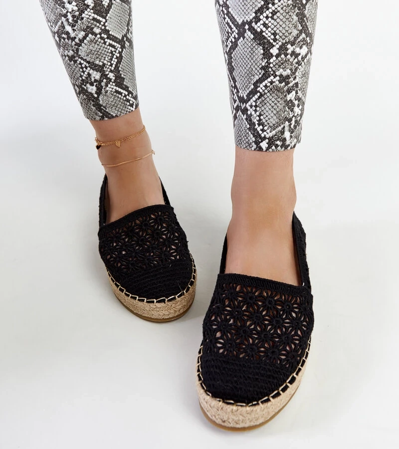 Espadrile negre de dantelă pe platforma Samra