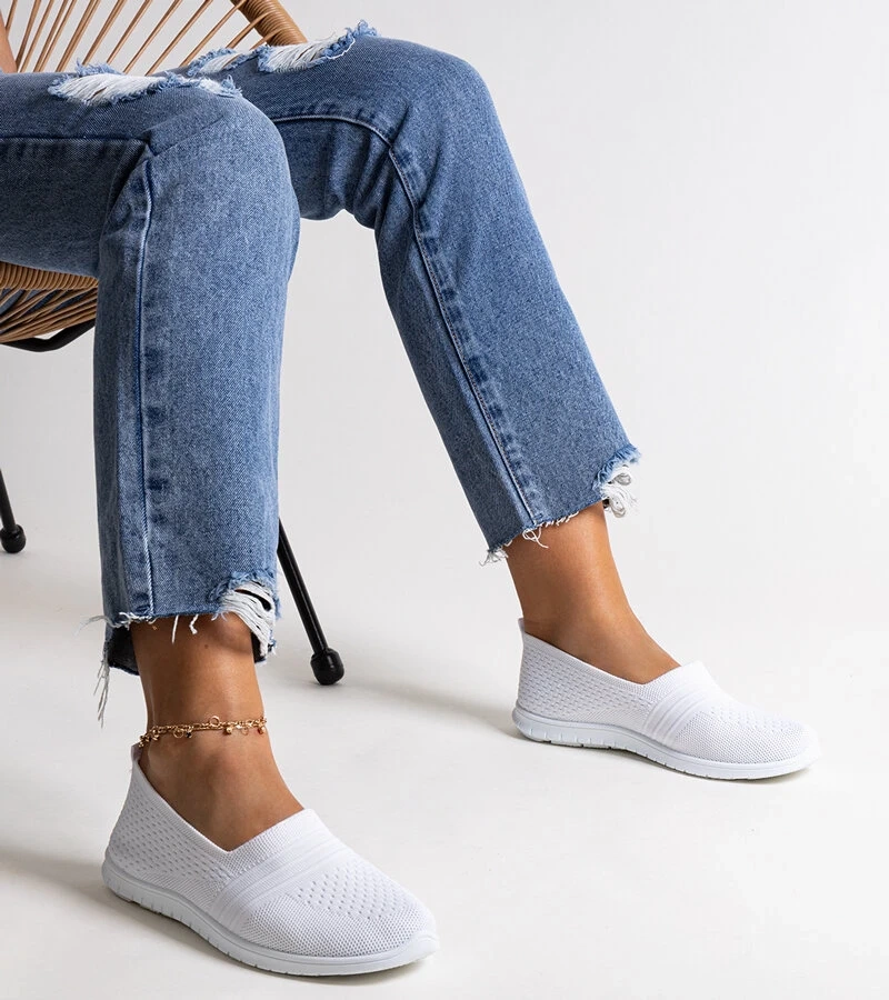 Teniși albi Shalha, de tip slip-on