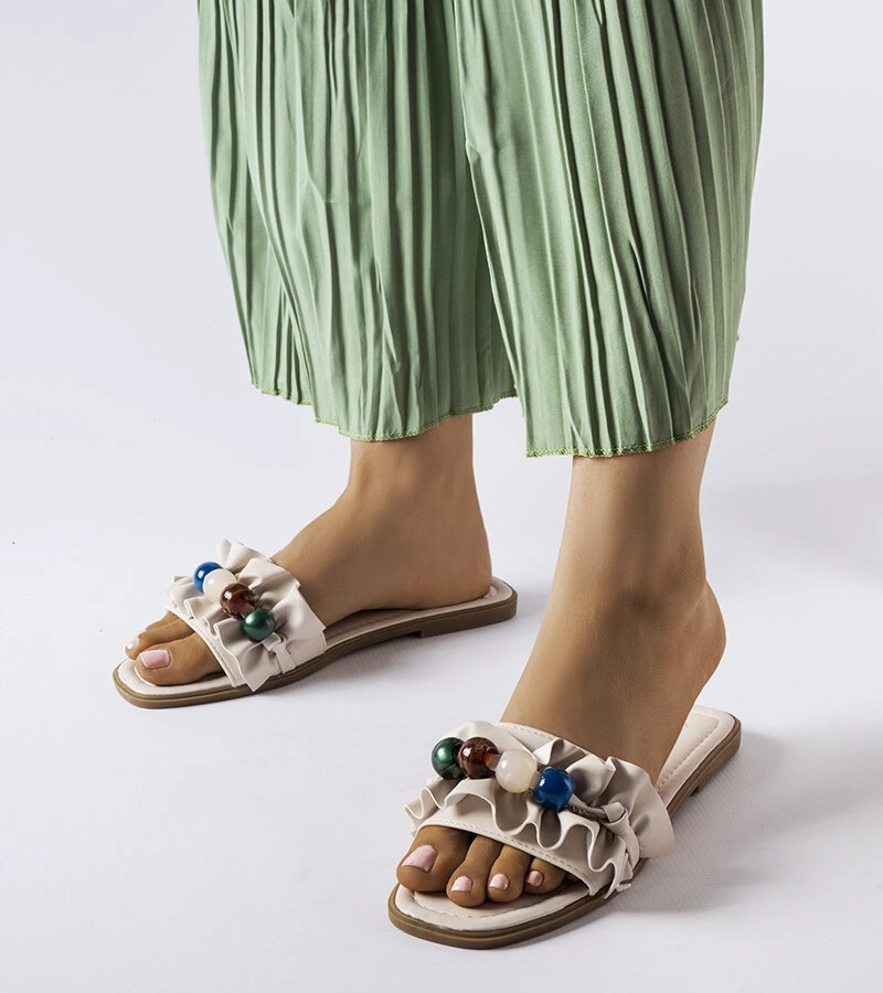 Flip-flops bej cu pliu Fortier