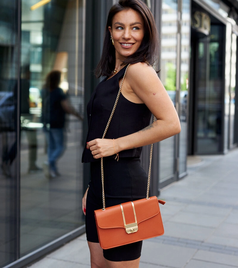 Geantă portocalie de umăr cu lanț Elmia