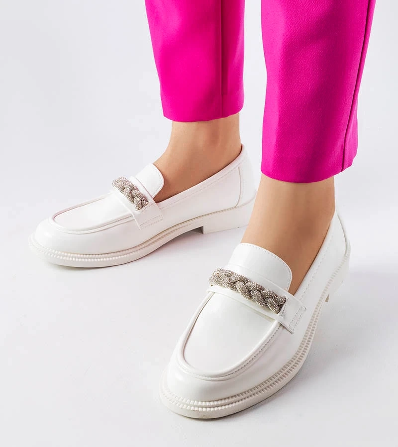 Mocasini albi înfrumusețați cu zirconii Montreal