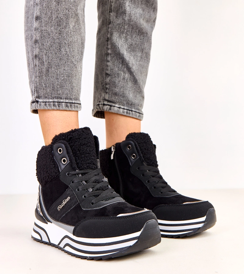 Adidași negri înalți îmblăniți cu blăniță Mirasen