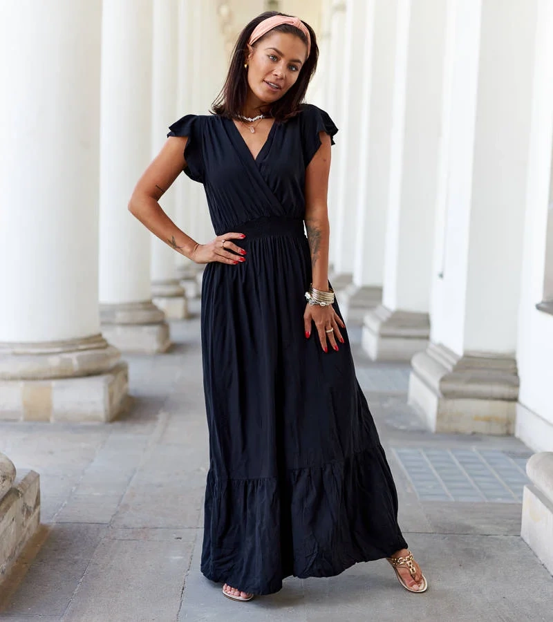 Rochie maxi neagră cu pliuri de Chiusa