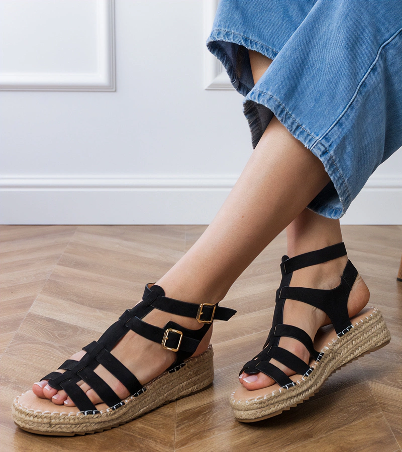 Sandale negre espadrile pe platformă joasă Amur