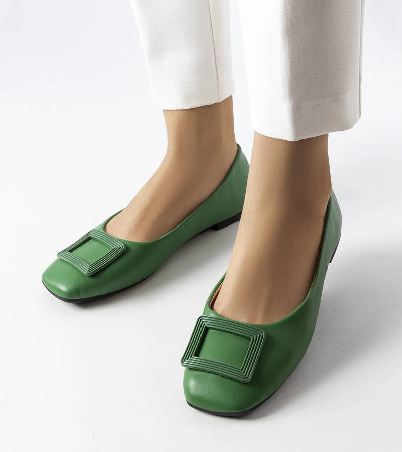 Balerini cu cataramă verde Sheller