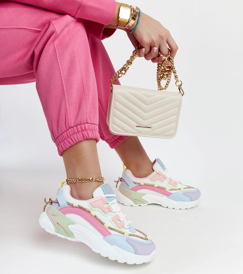 Sneakers multicolori pe platformă cu zirconii de la Rutf