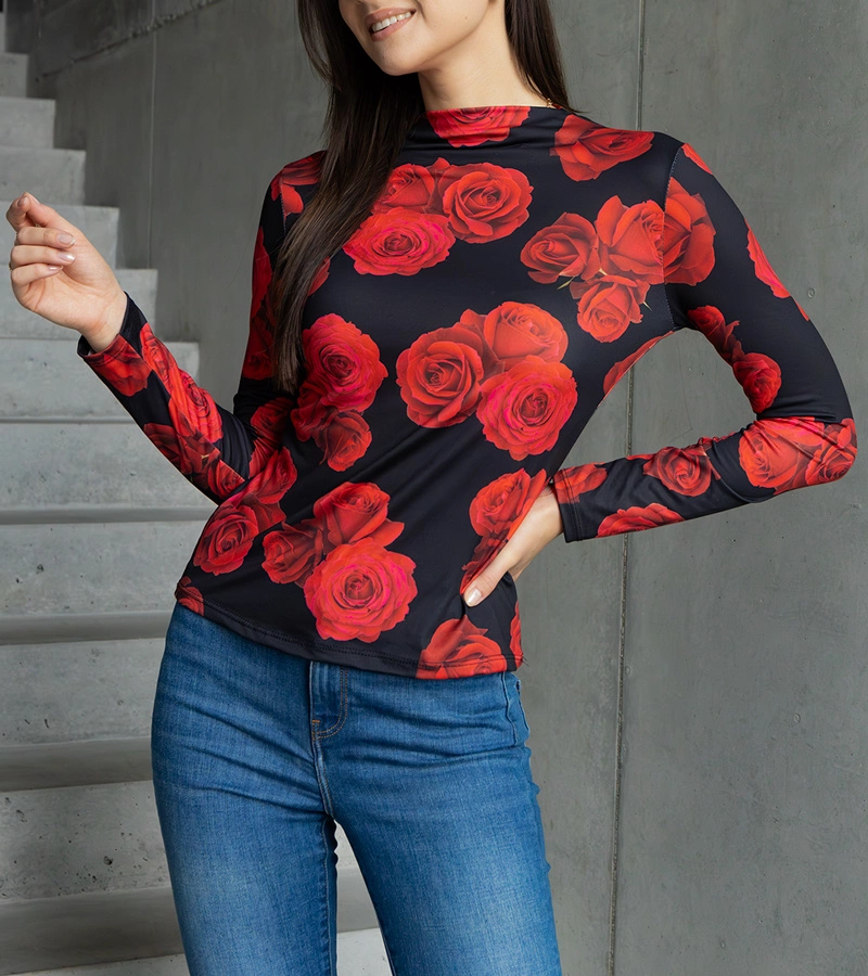 Bluză neagră decorată cu imprimeu Amaya