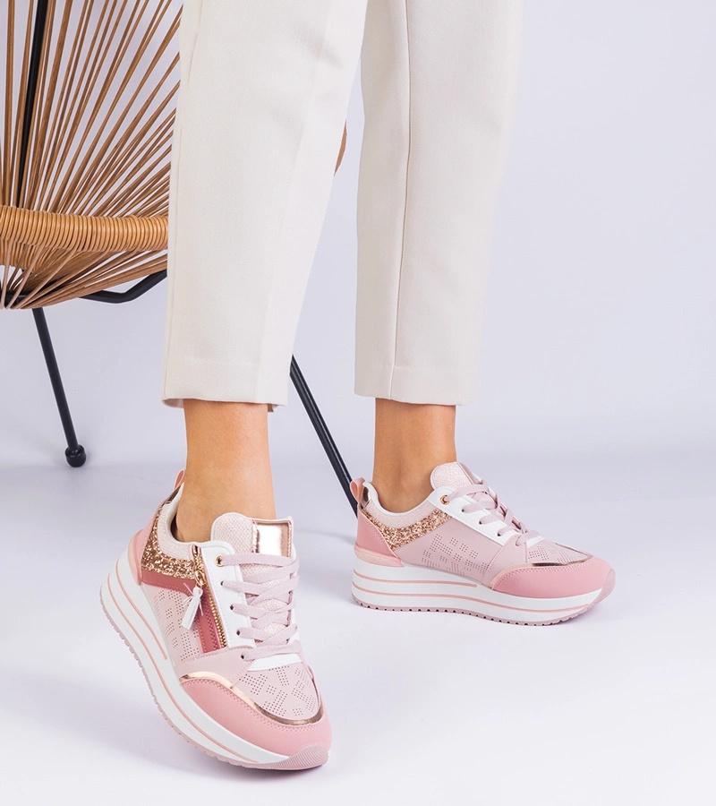 Pantofi sport roz cu platformă decorați cu sclipici Malta