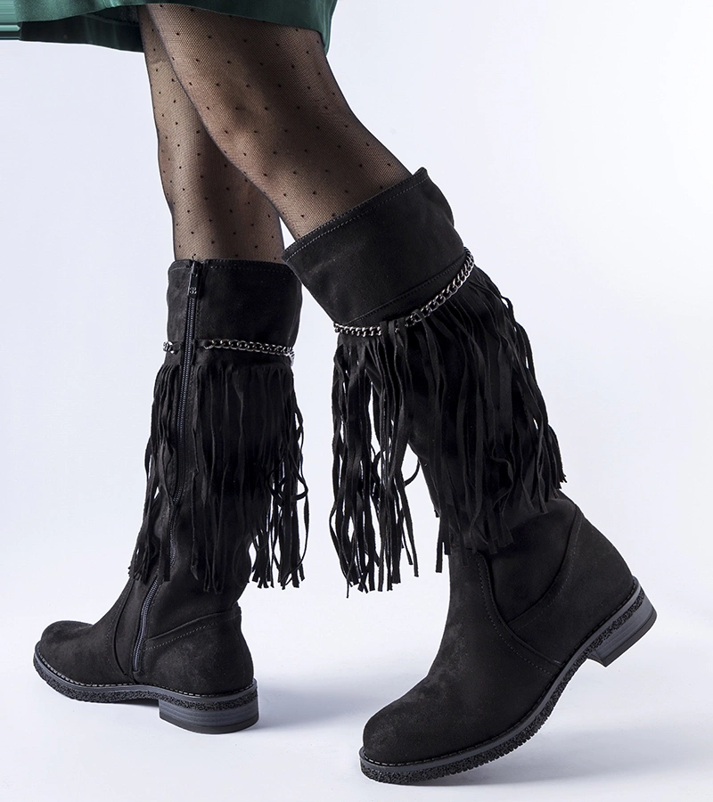 Bocanci negri cu lănțișor și ciucuri Safar