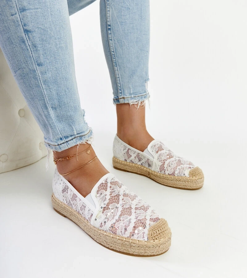 Espadrile de dantelă albă pe platformă Sonali