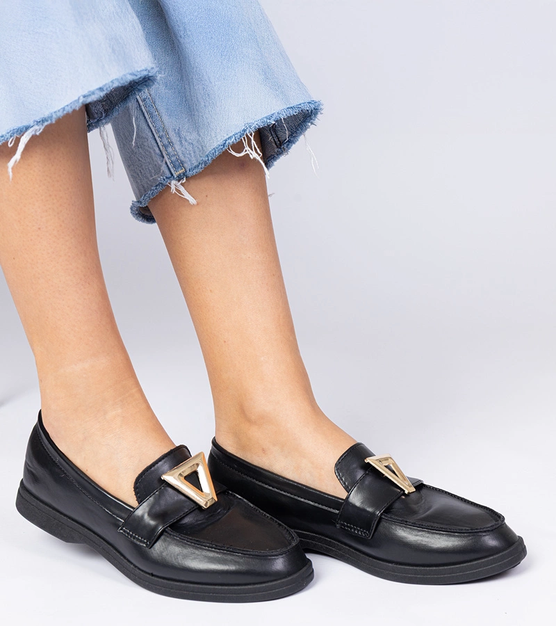 Mocasini negri de damă cu ornament elegant Viletta