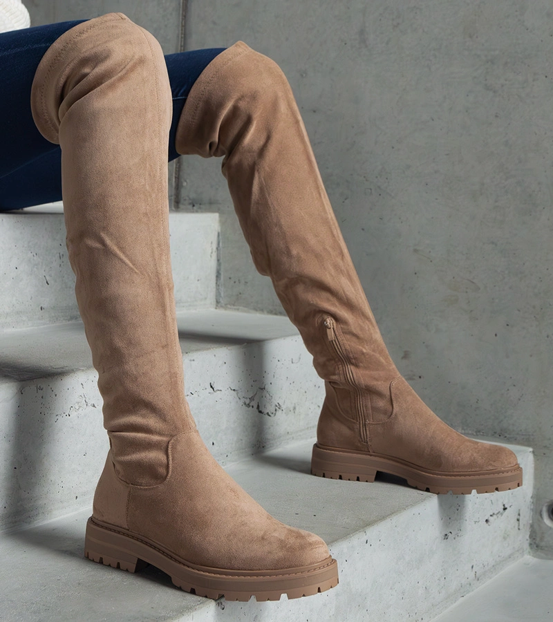 Cizme lungi maro fără toc Tromi