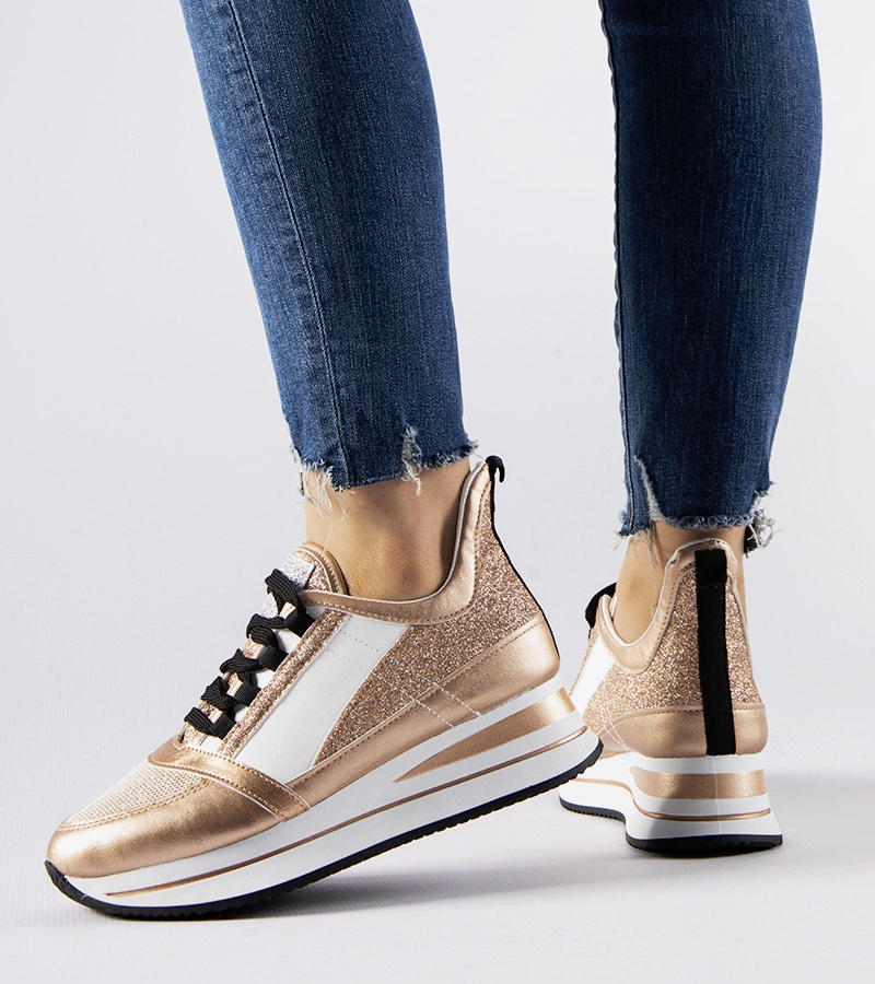 Sneakers cu platformă și sclipici auriu Marce