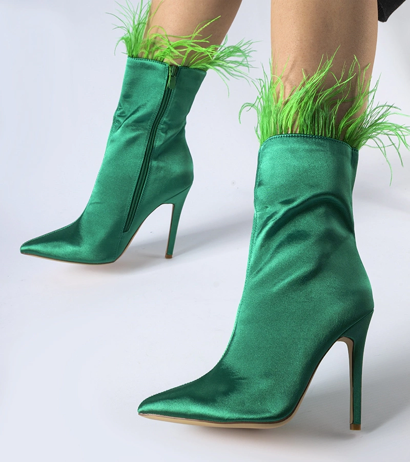 Botine verzi decorate cu pene Selvena