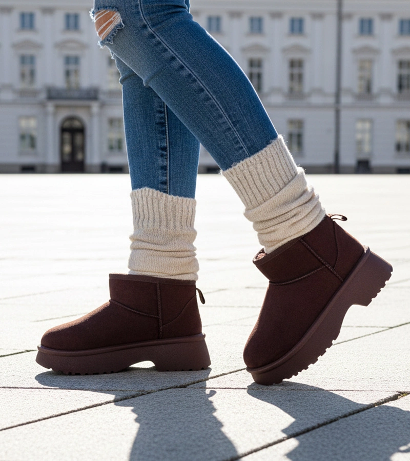 Cizme de zăpadă maro îmblănite pe platformă Phoebe