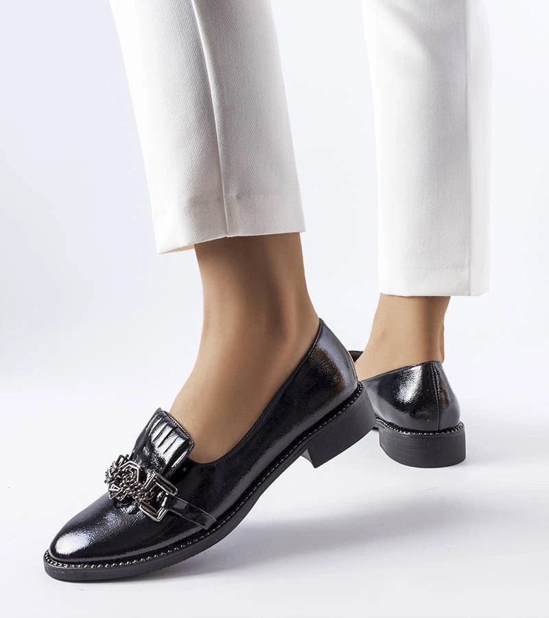 Pantofi lăcuiți negri cu cristale Bonne