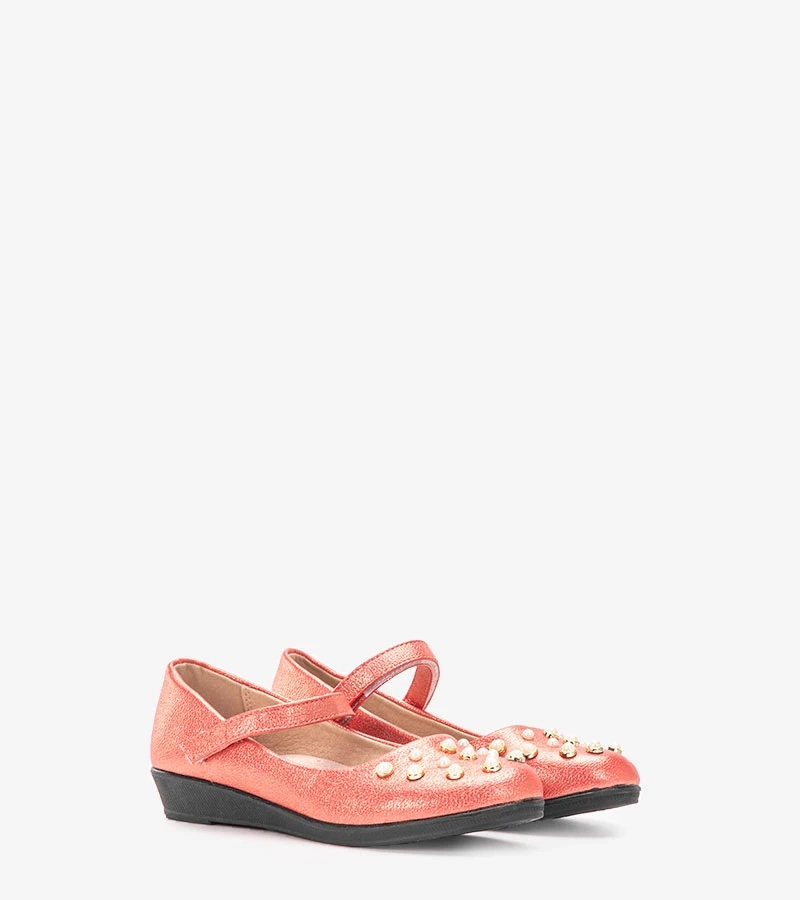 Balerini roșii pentru copii cu perle Silva