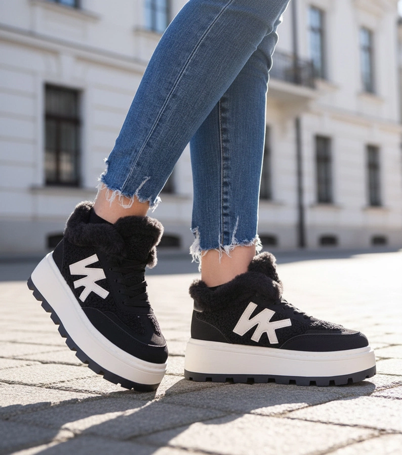 Adidași negri îmblăniți cu blăniță Nicha