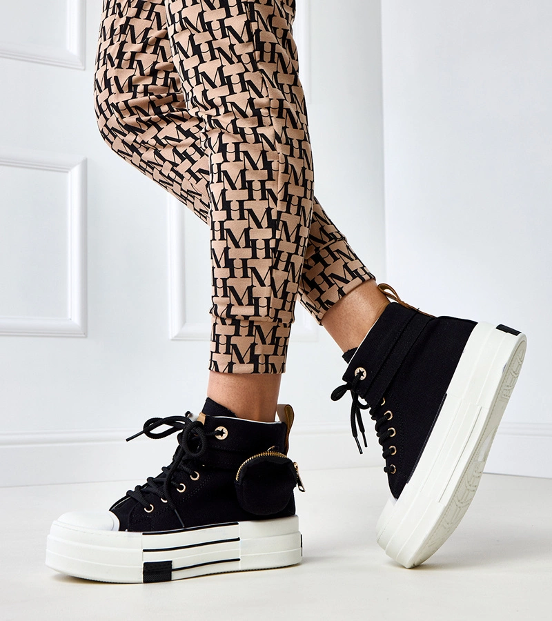 Tenisi înalți negri pe platformă cu borsetă Yaren