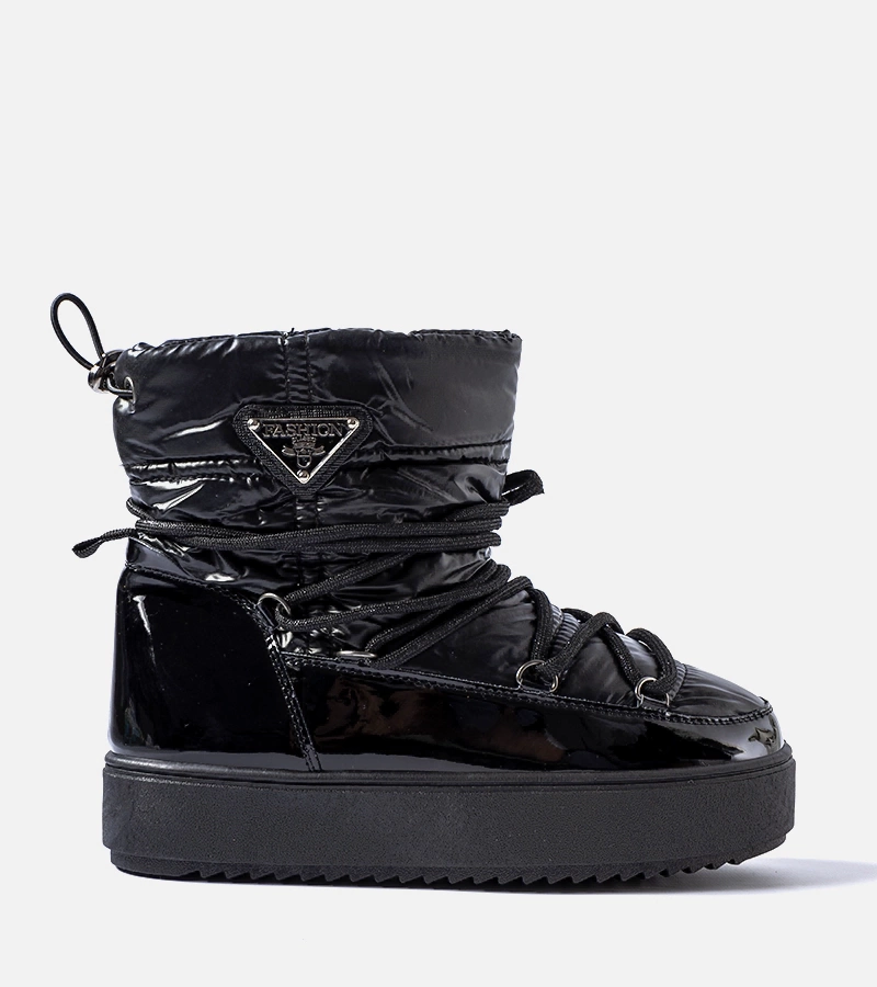 Bocanci negri lucioși cu elastic Calogero