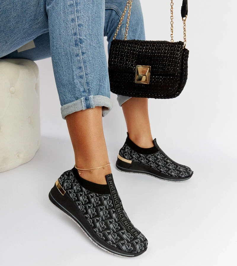 Pantofi negri și gri Slip On Tartano