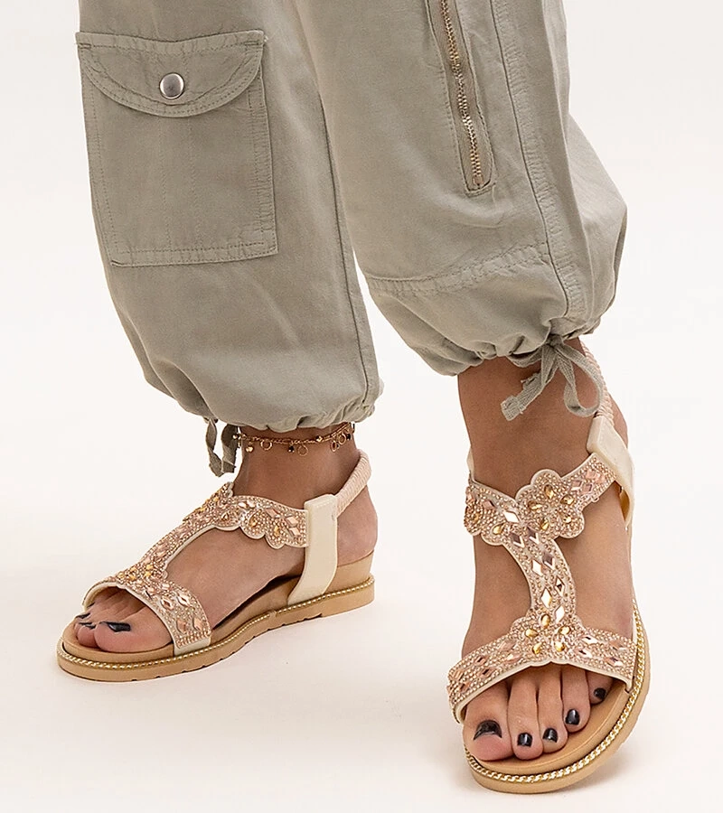 Sandale strălucitoare bej deschis de la Shahida