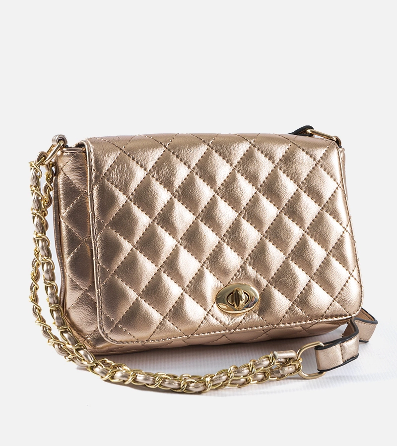 Geantă de umăr matlasată aurie Quartilla