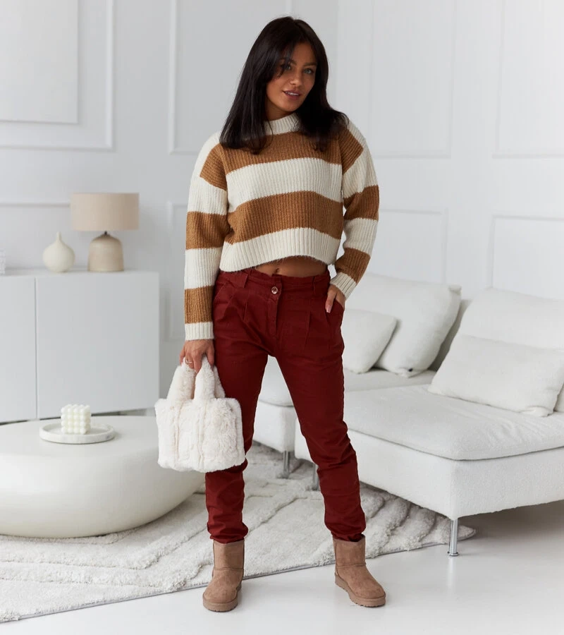 Pantaloni elastici roșii cu curea Rocher WG005-19 RED